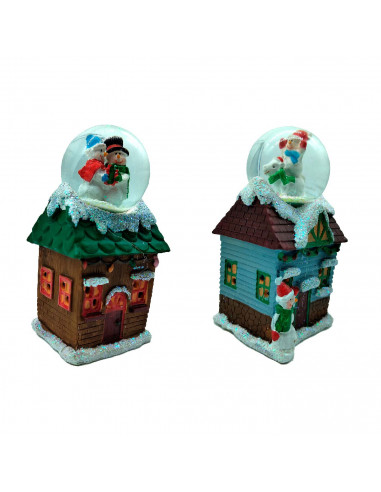 Tradineur - Casitas navideñas con luces LED y bola de Nieve - Fabricados en Resina - Decoración para temporada navideña - 11 x 6