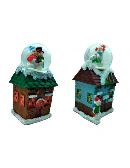 Tradineur - Casitas navideñas con luces LED y bola de Nieve - Fabricados en Resina - Decoración para temporada navideña - 11 x 6