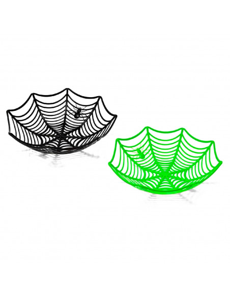 Tradineur - Pack de 2 fruteros de Halloween - Fabricado en Plástico - Diseño Telaraña - Ø 27,5 x 8,5 cm - Color Aleatorio