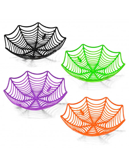 Tradineur - Pack de 2 fruteros de Halloween - Fabricado en Plástico - Diseño Telaraña - Ø 27,5 x 8,5 cm - Color Aleatorio