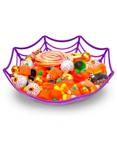 Tradineur - Pack de 2 fruteros de Halloween - Fabricado en Plástico - Diseño Telaraña - Ø 27,5 x 8,5 cm - Color Aleatorio