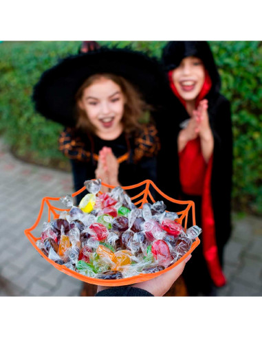 Tradineur - Pack de 2 fruteros de Halloween - Fabricado en Plástico - Diseño Telaraña - Ø 27,5 x 8,5 cm - Color Aleatorio