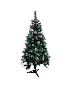 Tradineur - Árbol de Navidad con piñas y bayas, pino artificial verde con puntas blancas, estructura de plástico y metal revesti