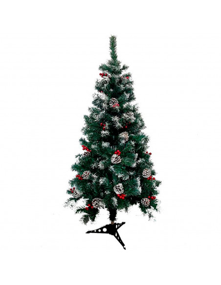 Tradineur - Árbol de Navidad con piñas y bayas, pino artificial verde con puntas blancas, estructura de plástico y metal revesti