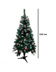 Tradineur - Árbol de Navidad con piñas y bayas, pino artificial verde con puntas blancas, estructura de plástico y metal revesti 2