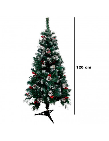 Tradineur - Árbol de Navidad con piñas y bayas, pino artificial verde con puntas blancas, estructura de plástico y metal revesti