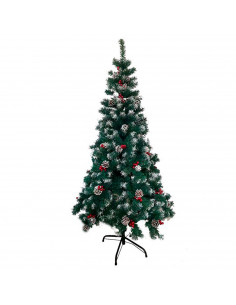 Tradineur - Árbol de Navidad con piñas y bayas, pino artificial verde con puntas blancas, estructura de plástico y metal revesti