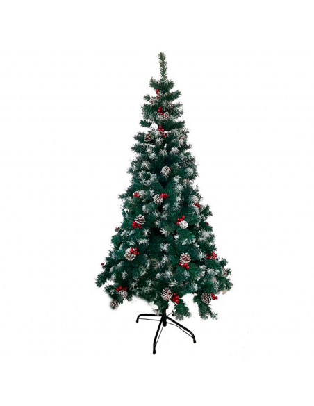 Tradineur - Árbol de Navidad con piñas y bayas, pino artificial verde con puntas blancas, estructura de plástico y metal revesti