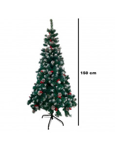 Tradineur - Árbol de Navidad con piñas y bayas, pino artificial verde con puntas blancas, estructura de plástico y metal revesti 2