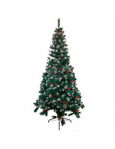 Tradineur - Árbol de Navidad con piñas y bayas, pino artificial verde con puntas blancas, estructura de plástico y metal revesti