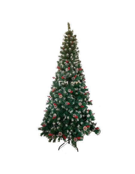 Tradineur - Árbol de Navidad con piñas y bayas, pino artificial verde con puntas blancas, estructura de plástico y metal revesti