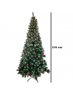 Tradineur - Árbol de Navidad con piñas y bayas, pino artificial verde con puntas blancas, estructura de plástico y metal revesti 2
