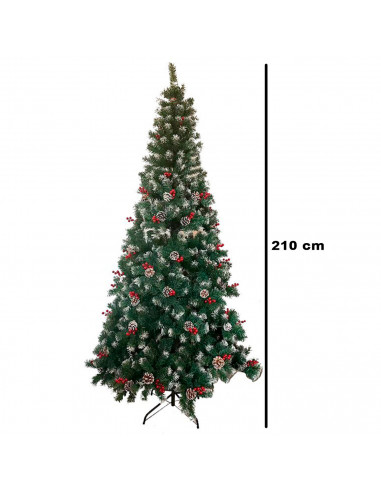 Tradineur - Árbol de Navidad con piñas y bayas, pino artificial verde con puntas blancas, estructura de plástico y metal revesti