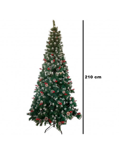 Tradineur - Árbol de Navidad con piñas y bayas, pino artificial verde con puntas blancas, estructura de plástico y metal revesti