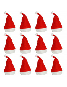 Tradineur - Pack de 12 gorros de Papá Noel para adultos, poliéster, accesorios navideños, sombreros, Navidad, carnaval, fiestas
