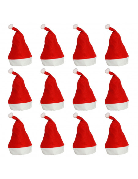 Tradineur - Pack de 12 gorros de Papá Noel para adultos, poliéster, accesorios navideños, sombreros, Navidad, carnaval, fiestas