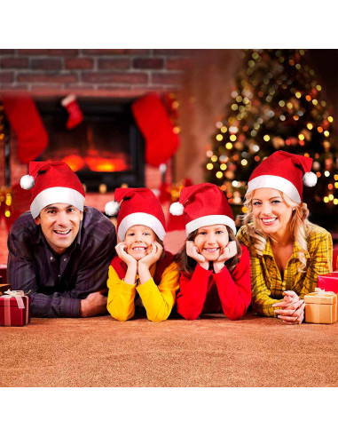 Tradineur - Pack de 12 gorros de Papá Noel para adultos, poliéster, accesorios navideños, sombreros, Navidad, carnaval, fiestas