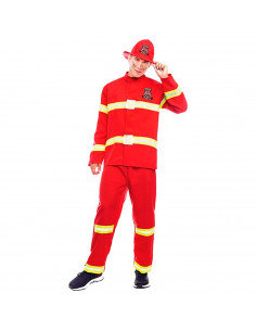 Tradineur - Disfraz de bombero para adulto, poliéster 100%, incluye sombrero, camiseta y pantalón, atuendo de carnaval, Hallowee