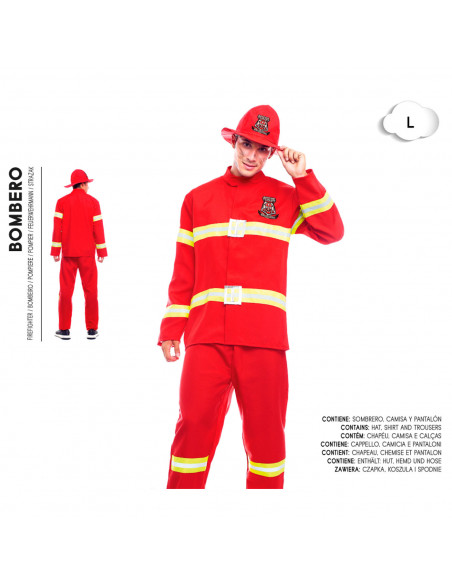 Tradineur - Disfraz de bombero para adulto, poliéster 100%, incluye sombrero, camiseta y pantalón, atuendo de carnaval, Hallowee