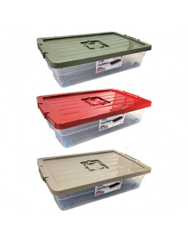 Tradineur - Caja de Almacenamiento con ruedas y tapa de colores - Plástico - Contenedor para almacenar juguetes, libros, ropa, m