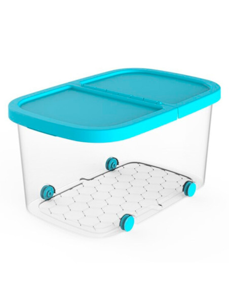 Tradineur - Caja de almacenamiento con ruedas y tapa con doble abertura, plástico, contenedor, juguetes, libros, ropa, mantas, f