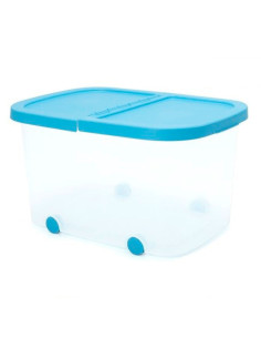 Tradineur - Caja de almacenamiento con ruedas y tapa con doble abertura, plástico, contenedor, juguetes, libros, ropa, mantas, f 2