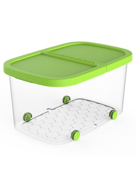 Tradineur - Caja de almacenamiento con ruedas y tapa con doble abertura, plástico, contenedor, juguetes, libros, ropa, mantas, f