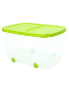 Tradineur - Caja de almacenamiento con ruedas y tapa con doble abertura, plástico, contenedor, juguetes, libros, ropa, mantas, f 2