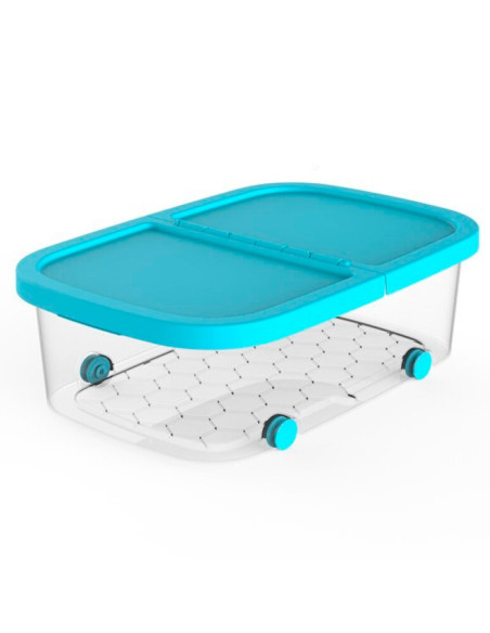 Tradineur - Caja de almacenamiento con ruedas y tapa con doble abertura, plástico, contenedor, juguetes, libros, ropa, mantas, f