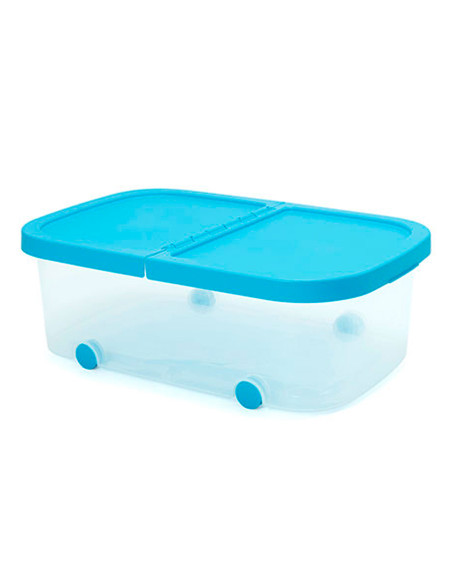 Tradineur - Caja de almacenamiento con ruedas y tapa con doble abertura, plástico, contenedor, juguetes, libros, ropa, mantas, f