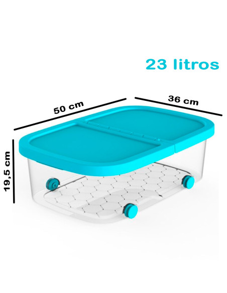 Tradineur - Caja de almacenamiento con ruedas y tapa con doble abertura, plástico, contenedor, juguetes, libros, ropa, mantas, f