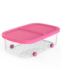 Tradineur - Caja de almacenamiento con ruedas y tapa con doble abertura, plástico, contenedor, juguetes, libros, ropa, mantas, f