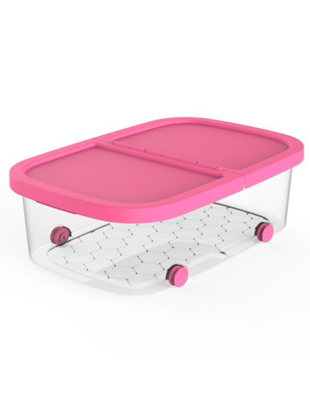 Tradineur - Caja de almacenamiento con ruedas y tapa con doble abertura, plástico, contenedor, juguetes, libros, ropa, mantas, f