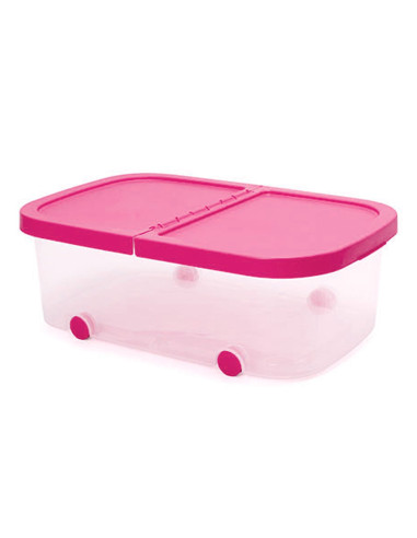 Tradineur - Caja de almacenamiento con ruedas y tapa con doble abertura, plástico, contenedor, juguetes, libros, ropa, mantas, f