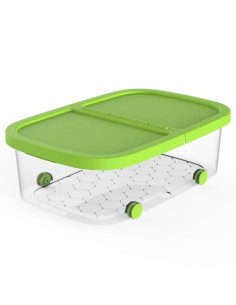 Tradineur - Caja de almacenamiento con ruedas y tapa con doble abertura, plástico, contenedor, juguetes, libros, ropa, mantas, f