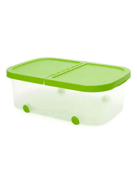 Tradineur - Caja de almacenamiento con ruedas y tapa con doble abertura, plástico, contenedor, juguetes, libros, ropa, mantas, f