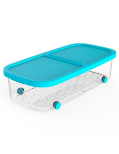 Tradineur - Caja de almacenamiento con ruedas y tapa con doble abertura, plástico, contenedor, juguetes, libros, ropa, mantas, f