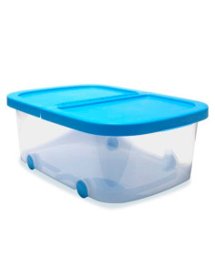 Tradineur - Caja de almacenamiento con ruedas y tapa con doble abertura, plástico, contenedor, juguetes, libros, ropa, mantas, f 2