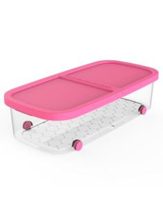 Tradineur - Caja de almacenamiento con ruedas y tapa con doble abertura, plástico, contenedor, juguetes, libros, ropa, mantas, f