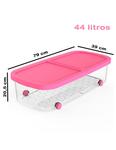 Tradineur - Caja de almacenamiento con ruedas y tapa con doble abertura, plástico, contenedor, juguetes, libros, ropa, mantas, f