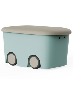 Tradineur - Caja de almacenamiento infantil con ruedas y tapa, plástico, contenedor, almacenaje juguetes, libros, ropa, mantas,