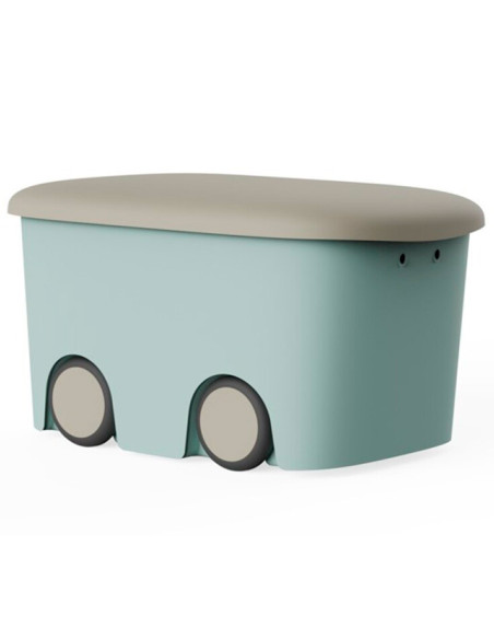 Tradineur - Caja de almacenamiento infantil con ruedas y tapa, plástico, contenedor, almacenaje juguetes, libros, ropa, mantas,