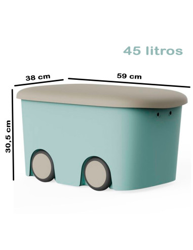 Tradineur - Caja de almacenamiento infantil con ruedas y tapa, plástico, contenedor, almacenaje juguetes, libros, ropa, mantas,