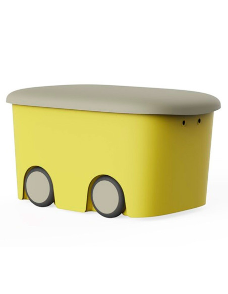 Tradineur - Caja de almacenamiento infantil con ruedas y tapa, plástico, contenedor, almacenaje juguetes, libros, ropa, mantas,