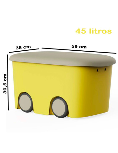 Tradineur - Caja de almacenamiento infantil con ruedas y tapa, plástico, contenedor, almacenaje juguetes, libros, ropa, mantas,