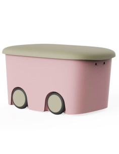 Tradineur - Caja de almacenamiento infantil con ruedas y tapa, plástico, contenedor, almacenaje juguetes, libros, ropa, mantas,