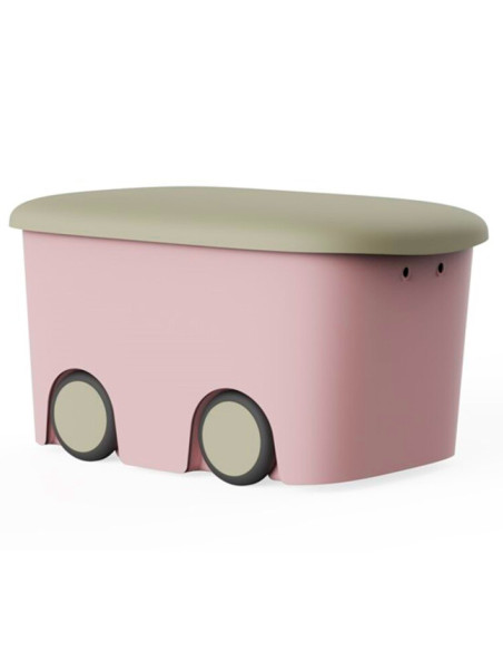 Tradineur - Caja de almacenamiento infantil con ruedas y tapa, plástico, contenedor, almacenaje juguetes, libros, ropa, mantas,