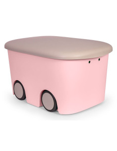 Tradineur - Caja de almacenamiento infantil con ruedas y tapa, plástico, contenedor, almacenaje juguetes, libros, ropa, mantas, 2