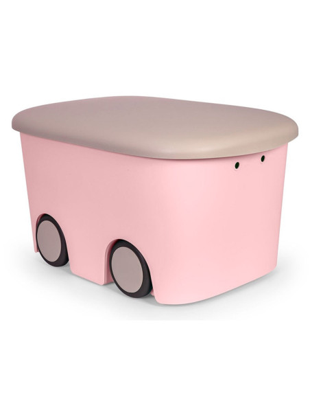 Tradineur - Caja de almacenamiento infantil con ruedas y tapa, plástico, contenedor, almacenaje juguetes, libros, ropa, mantas,