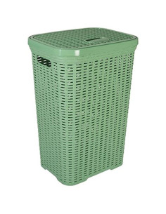 Tradineur - Cesto para ropa sucia con asas y tapa, pongotodo rattan de plástico, cubo para colada, imitación mimbre, fabricado e